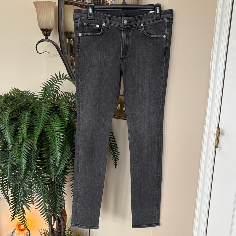 Rag & Bone Mid-Rise Faded Black Wash Dark Gray Classic 5-Pocket Skinny Jeans